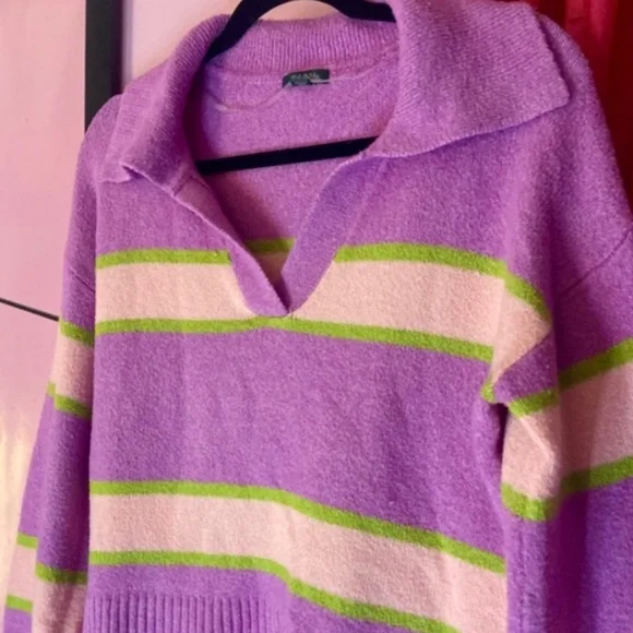 Wild Fable Cropped Orchid Striped V Neck Lightweight Pullover Sweater Women’s Sm - Picture 3 of 5